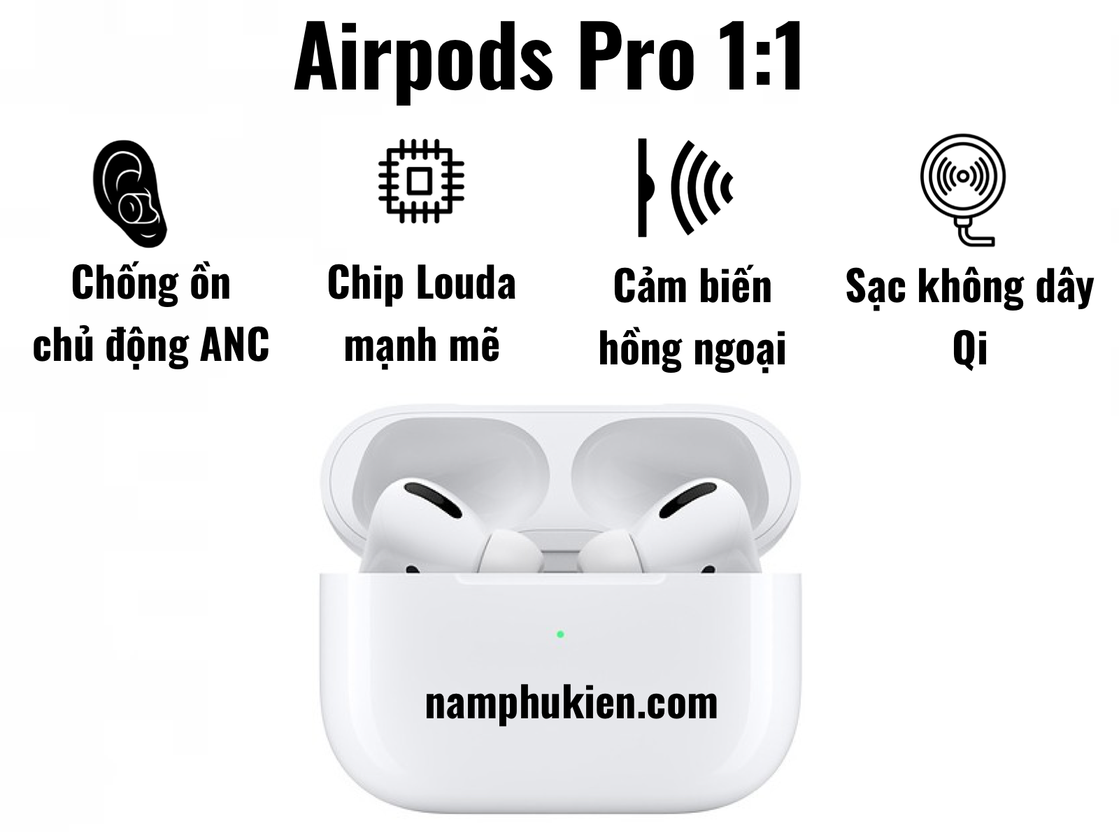 Airpods pro chip Louda 1562A hồng ngoại xuyên âm, chống ồn ANC 35db