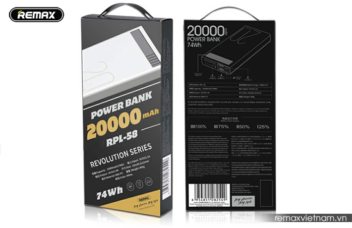 Pin sạc dự phòng thiết kế sang trọng Remax RPL - 58 20000mAh 7
