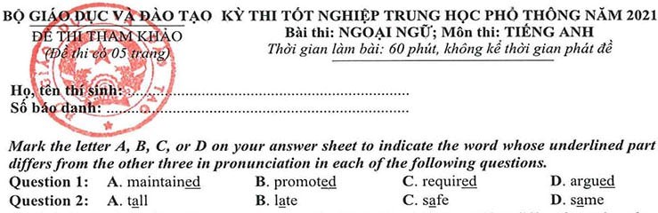 Dạng bài thi phát âm trong đề thi môn tiếng Anh