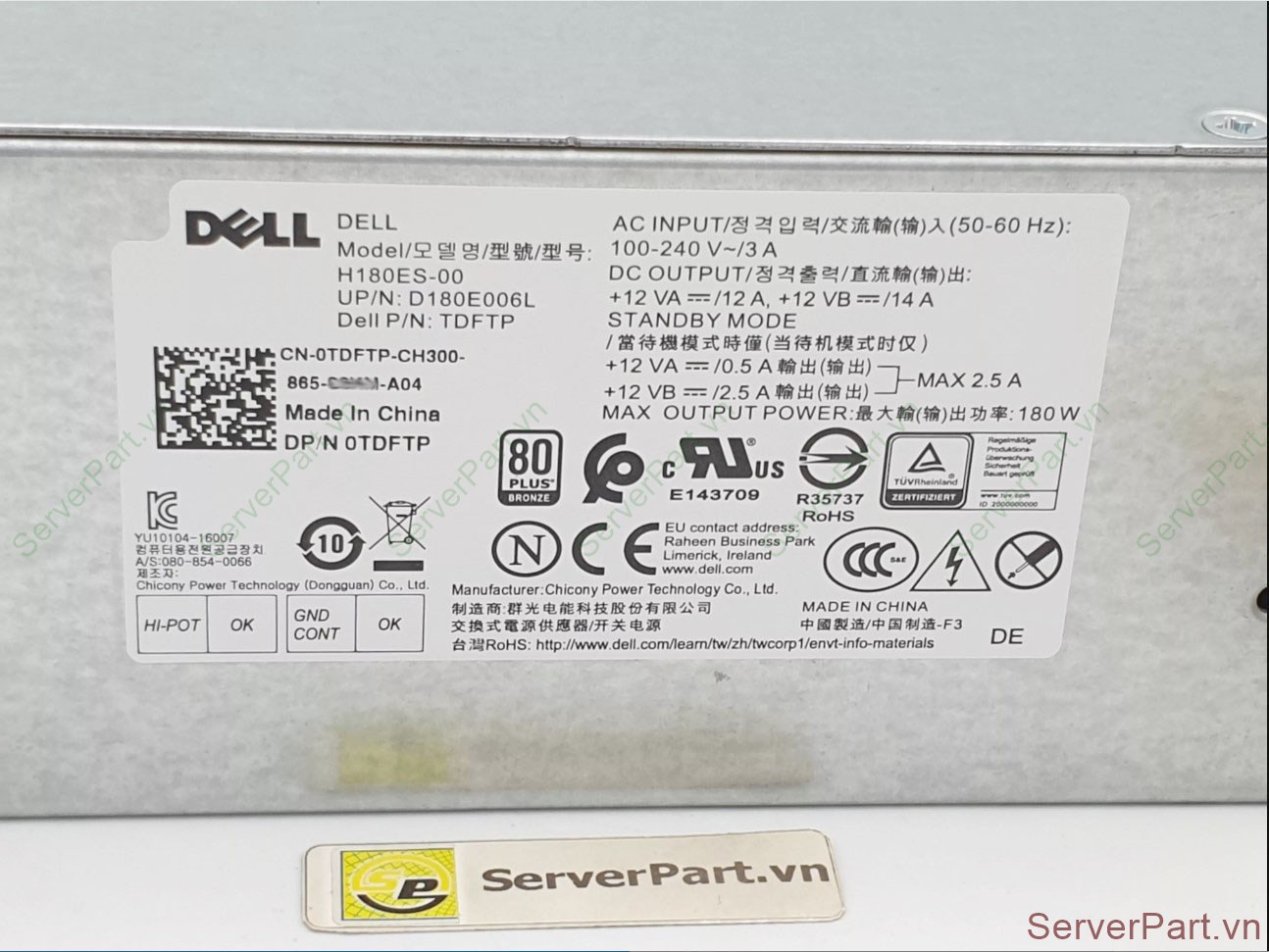 Alimentatore 180W Dell 80 OptiPlex 3050 Precision 3420 H180ES-00 082DRM/ 0TDFTP Alimentatore 180W Dell 80 OptiPlex 3050 Precision 3420 H180ES-00 082DRM/ 0TDFTP