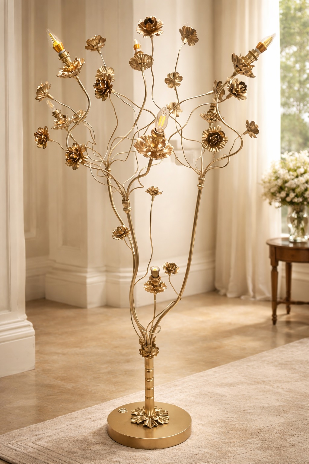 đèn cây đứng hoa hồng tân cổ điển