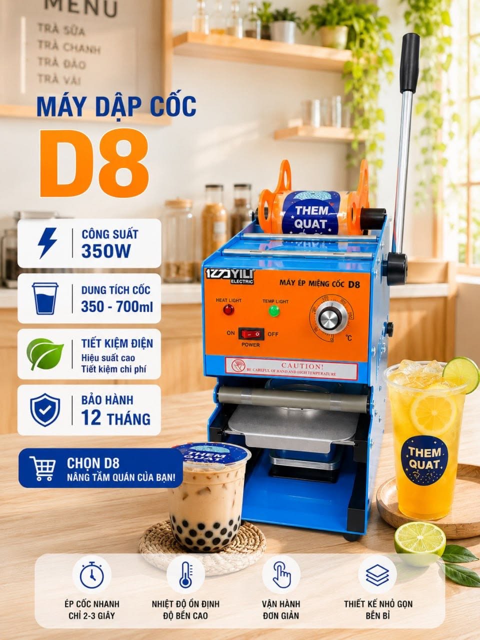 máy dập miệng cốc D8