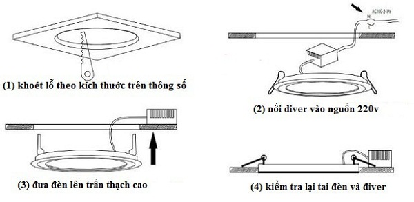 Cách lắp đặt led downlight âm trần 12w cho phòng khách