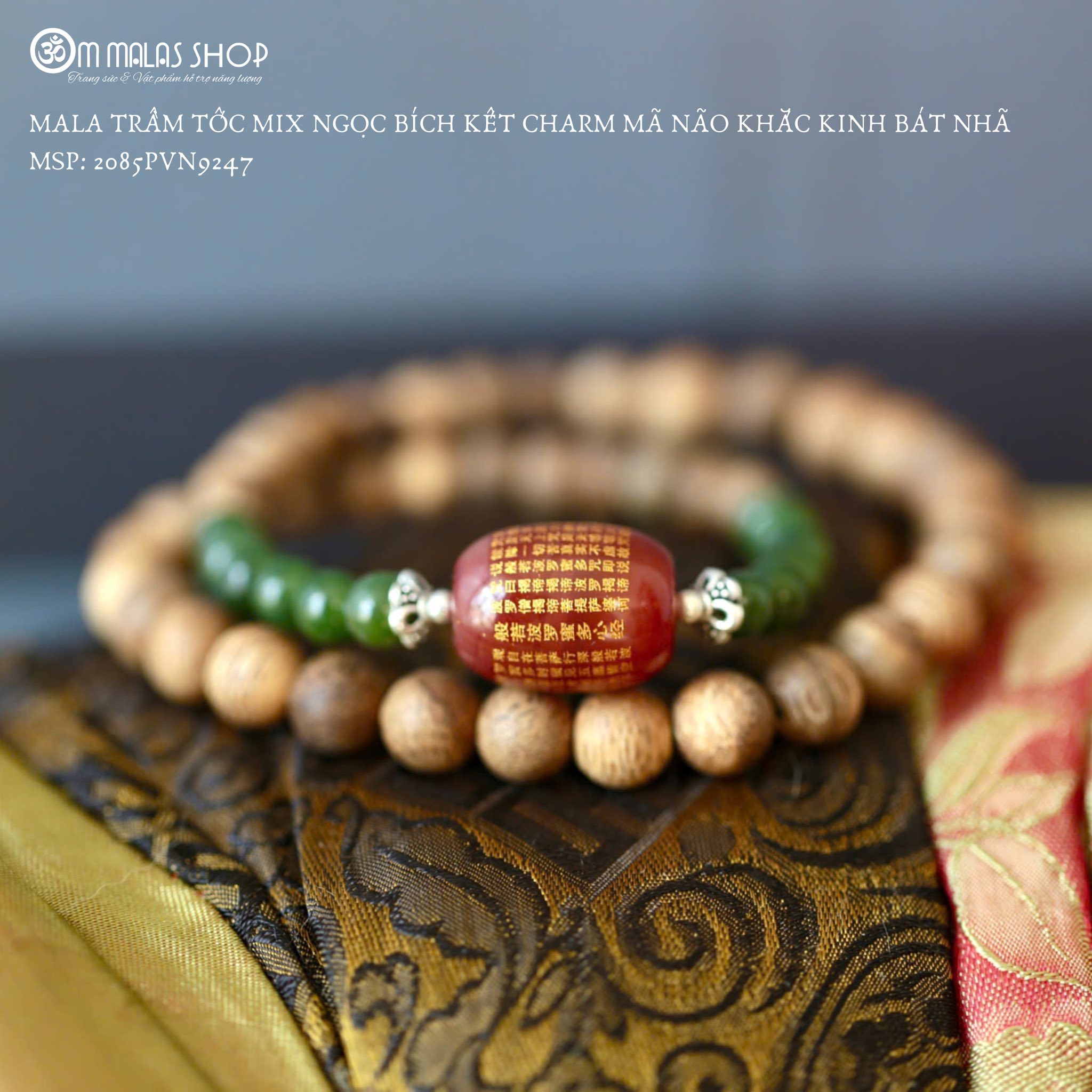 MALA TRẦM TỐC MIX NGỌC BÍCH KẾT CHARM MÃ NÃO KHẮC KINH BÁT NHÃ