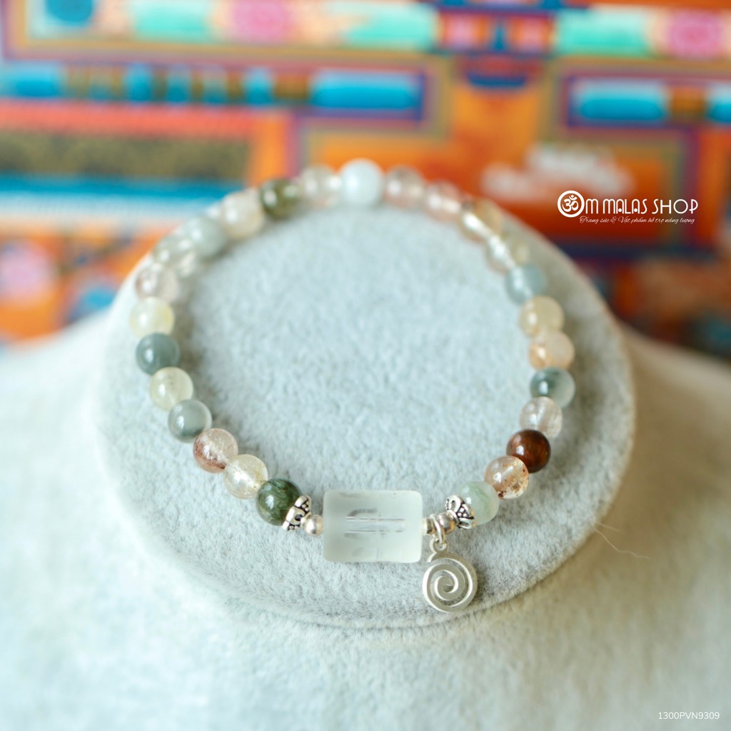 MALA THẠCH ANH TÓC 6MM MIX NHIỀU MÀU KẾT CHARM MÃ NÃO LỤC TỰ VÀ KORU BẠC