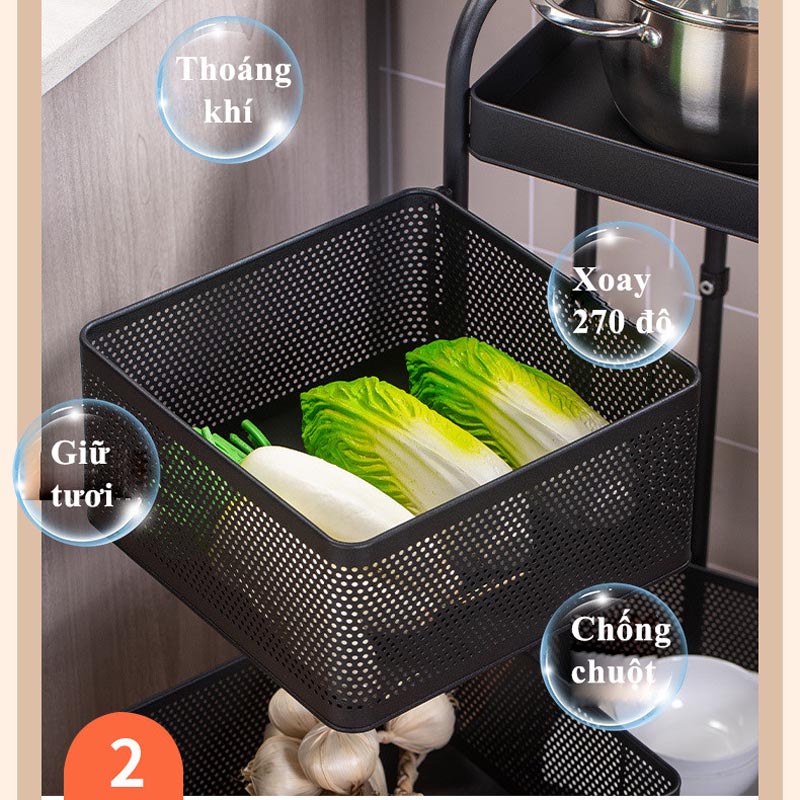 Kệ để đồ đa năng 3 tầng có bánh xe nhỏ gọn