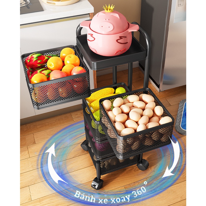 Giá để đồ nhà bếp 5 tầng, cao 94cm, Khay vuông 27x27cm