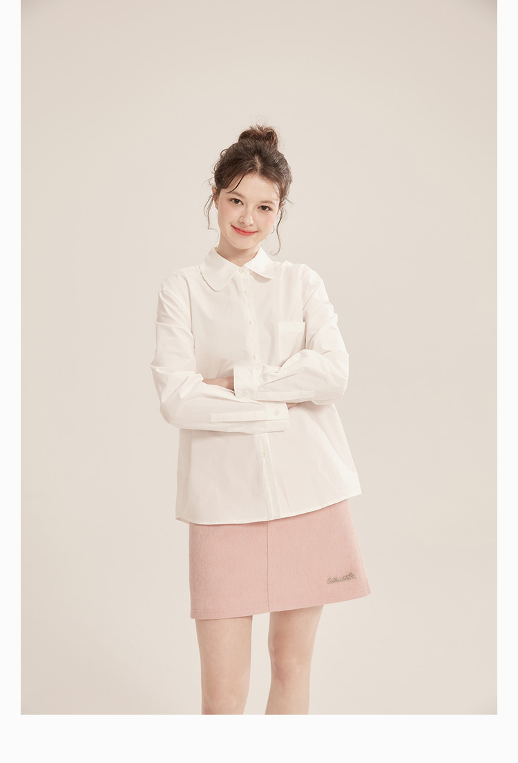SM33 Áo Sơ Mi Nữ MAKILANA Dài Tay Trắng Cotton Cổ Búp Bê Phong Cách Pháp Thanh Lịch Mùa Thu