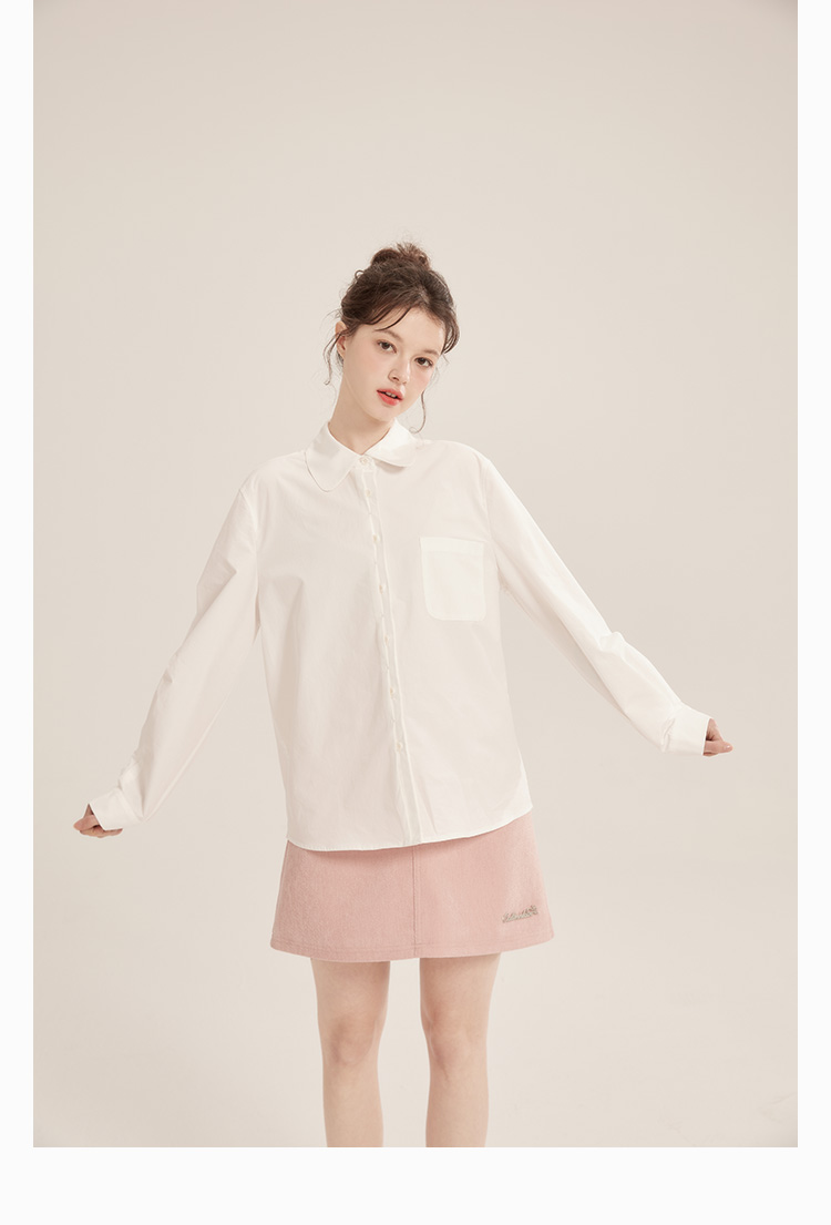 SM33 Áo Sơ Mi Nữ MAKILANA Dài Tay Trắng Cotton Cổ Búp Bê Phong Cách Pháp Thanh Lịch Mùa Thu