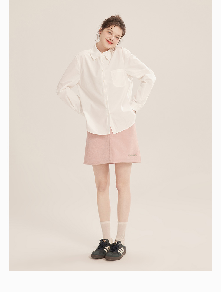 SM33 Áo Sơ Mi Nữ MAKILANA Dài Tay Trắng Cotton Cổ Búp Bê Phong Cách Pháp Thanh Lịch Mùa Thu