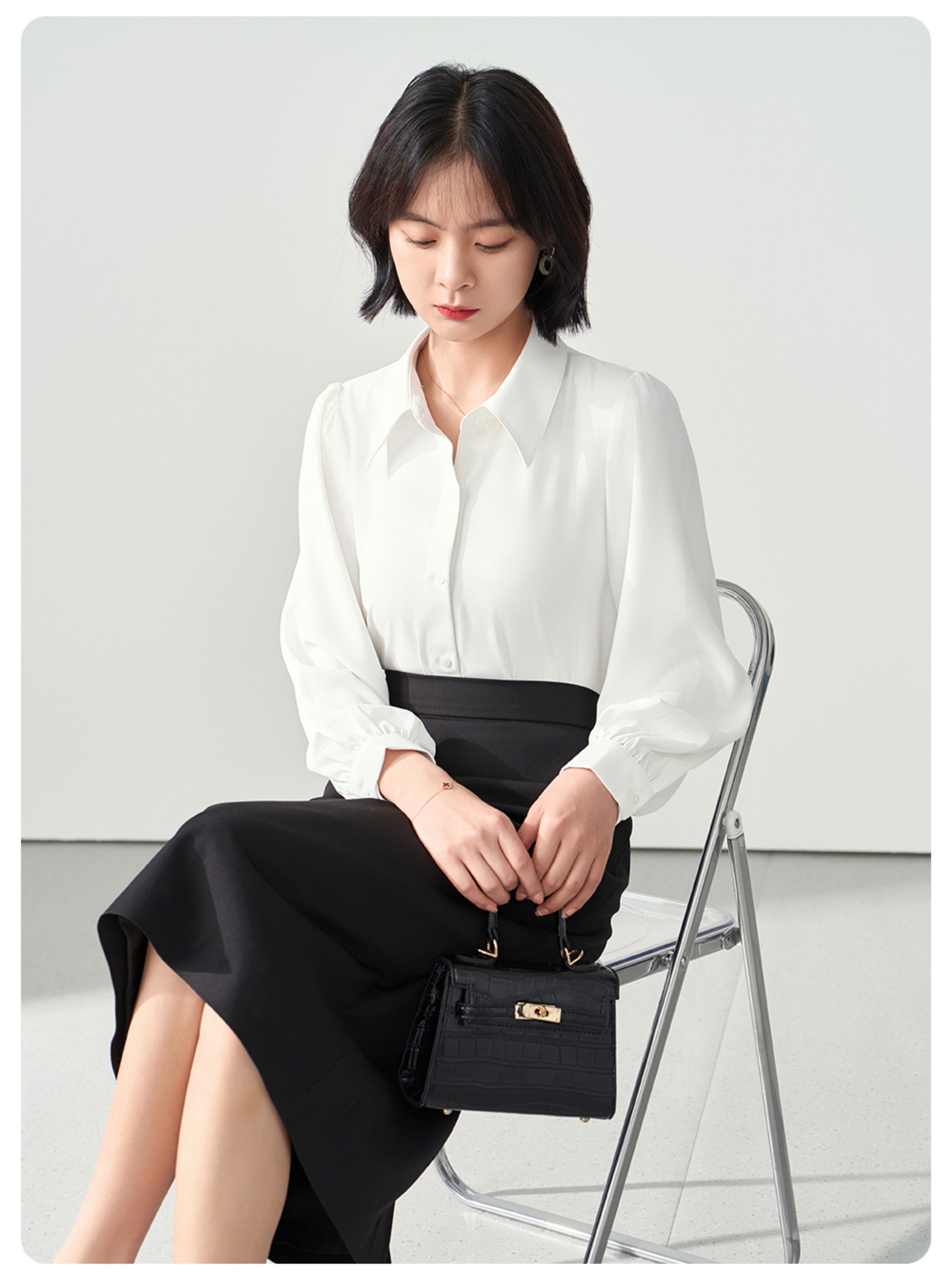 SM36 Áo Sơ Mi Nữ Dài Tay Màu Xanh MAKILANA Công Sở Hàn Quốc Mặc Đi Làm, Dự Phỏng Vấn, Dạy Học, Mùa Xuân Hè 2025