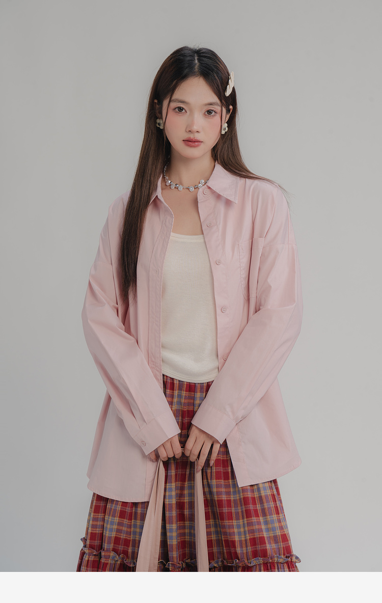 (SM26) Áo sơ mi nữ MAKILANA 2025 dáng rộng chất cotton cao cấp, màu xanh/trắng/hồng, mặc xuân thu, form trẻ trung cá tính