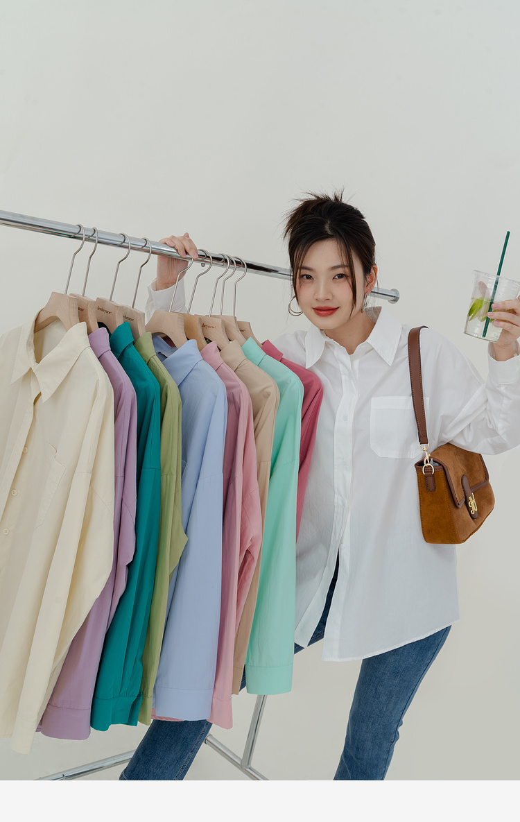 (SM26) Áo sơ mi nữ MAKILANA 2025 dáng rộng chất cotton cao cấp, màu xanh/trắng/hồng, mặc xuân thu, form trẻ trung cá tính