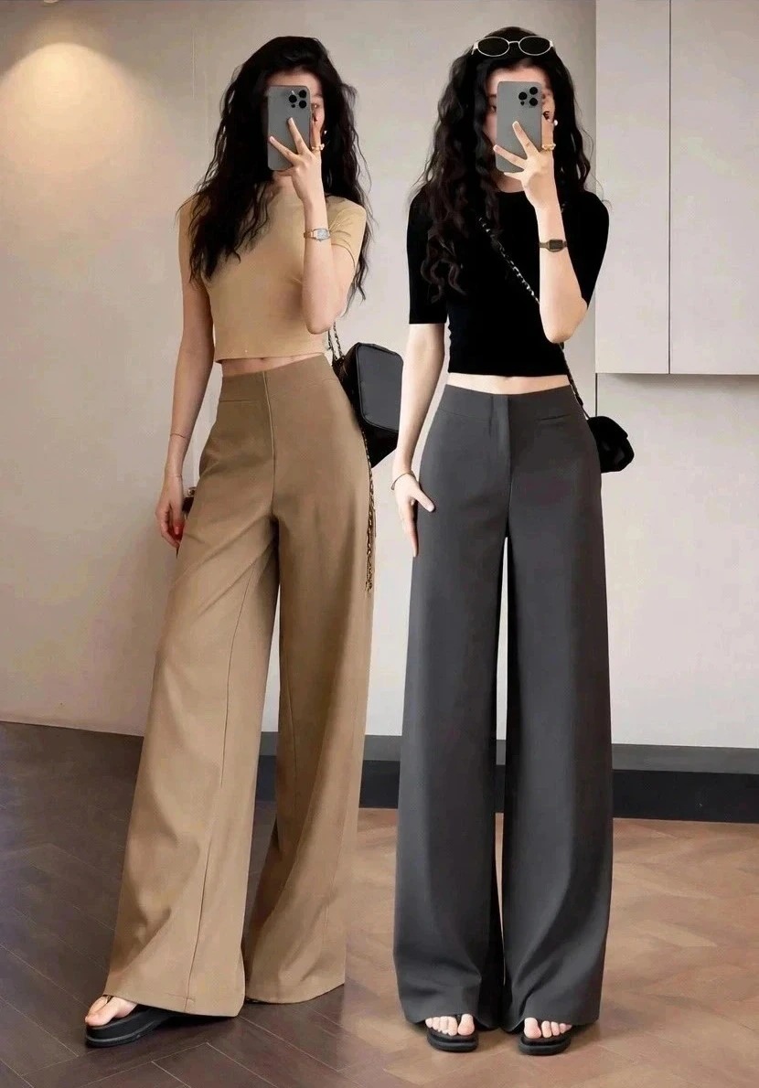 QT92 Quần tây nữ ống rộng MAKILANA cạp cao phong cách retro,Quần xuông liền cạp dành cho nữ Xuân Hè 2026