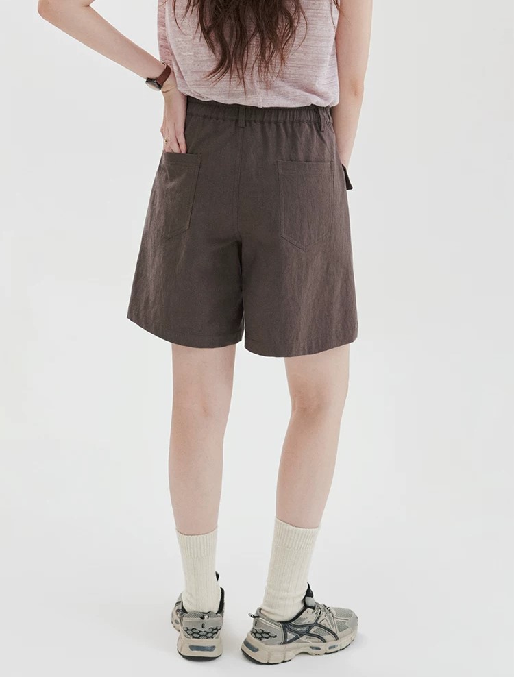 QS19 - Quần Short Nữ Kaki Túi Hộp Lưng Cao MAKILANA, Quần Đùi Ống Rộng Lưng Chun Dành Cho Nữ
