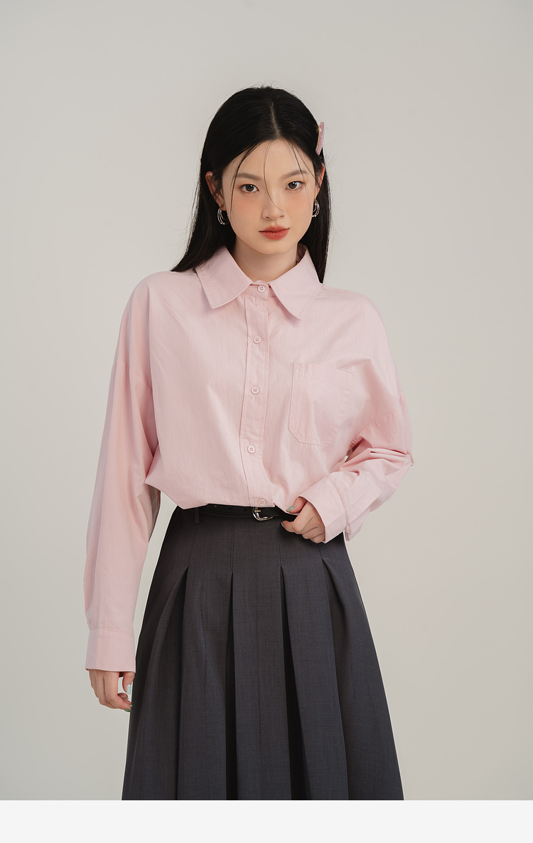 (SM26) Áo sơ mi nữ MAKILANA 2025 dáng rộng chất cotton cao cấp, màu xanh/trắng/hồng, mặc xuân thu, form trẻ trung cá tính