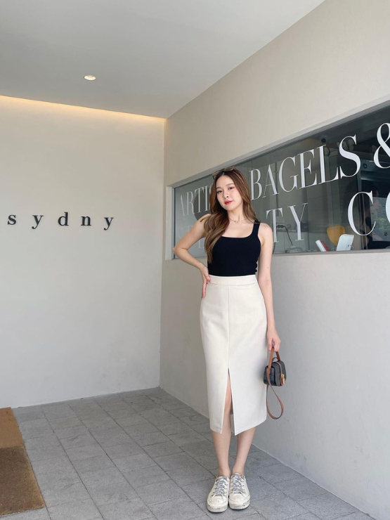 Chân váy midi vải ép keo toàn bộ CV16