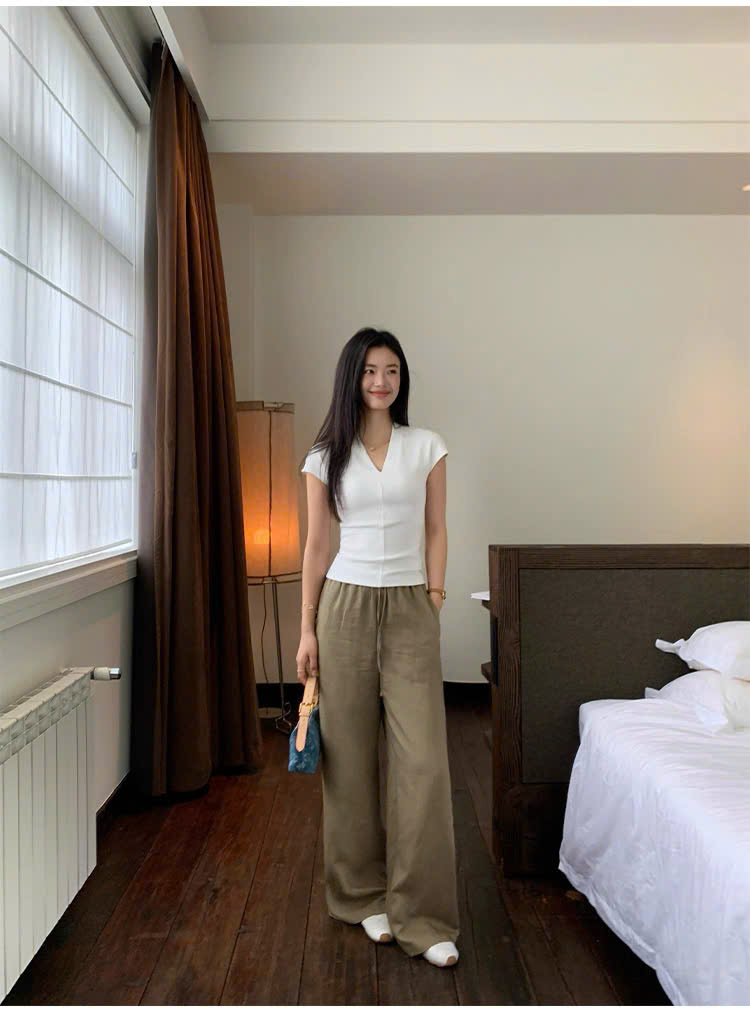 QT96 Quần nữ ống suông lưng thun có dây rút MAKILANA, Quần ống rộng mùa hè dành cho nữ