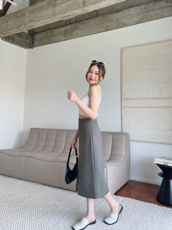 Chân váy midi vải ép keo toàn bộ CV16