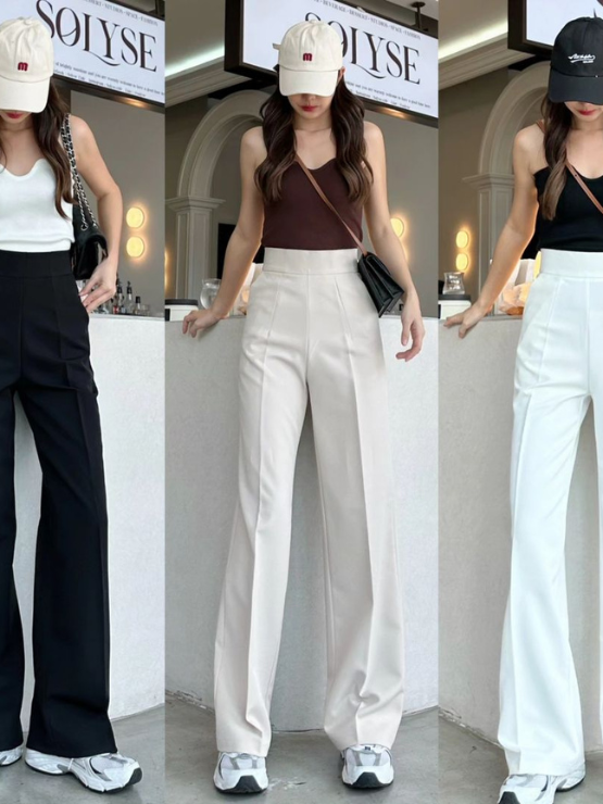 Quần xuông nữ lưng cao, quần suông nữ cạp liền khóa dấu, quần nữ may bằng vải độc quyền nhà LANA không nhăn QT67
