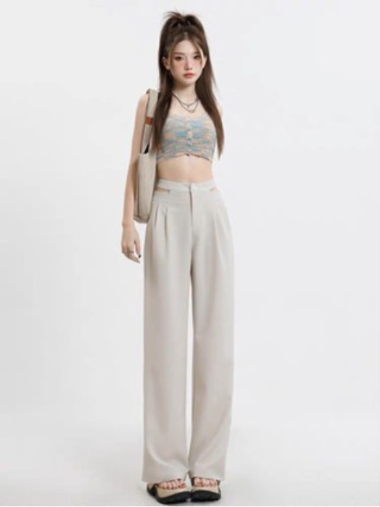 Quần ống rộng nữ suông cạp cao cut out thời trang chất liệu cao cấp không nhăn cho nàng công sở học sinh QT83