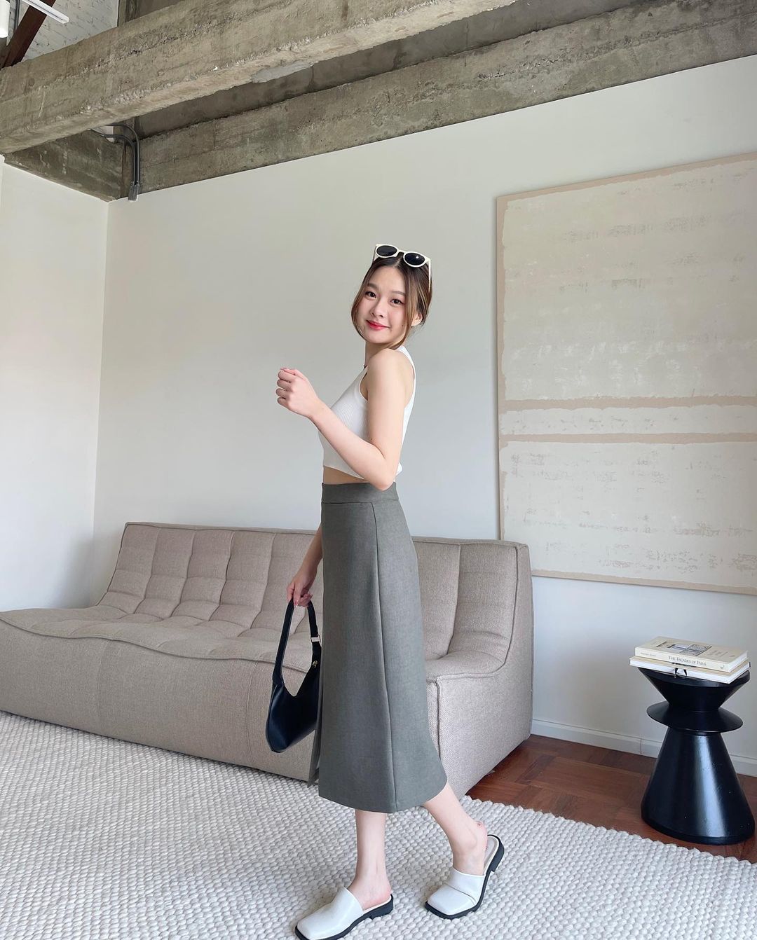 Chân váy midi vải ép keo toàn bộ CV16