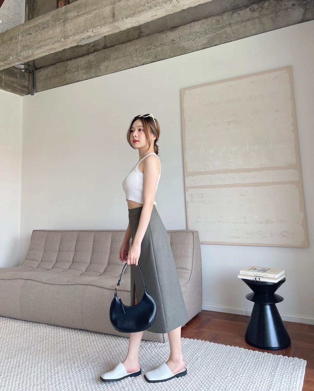 Chân váy midi vải ép keo toàn bộ CV16