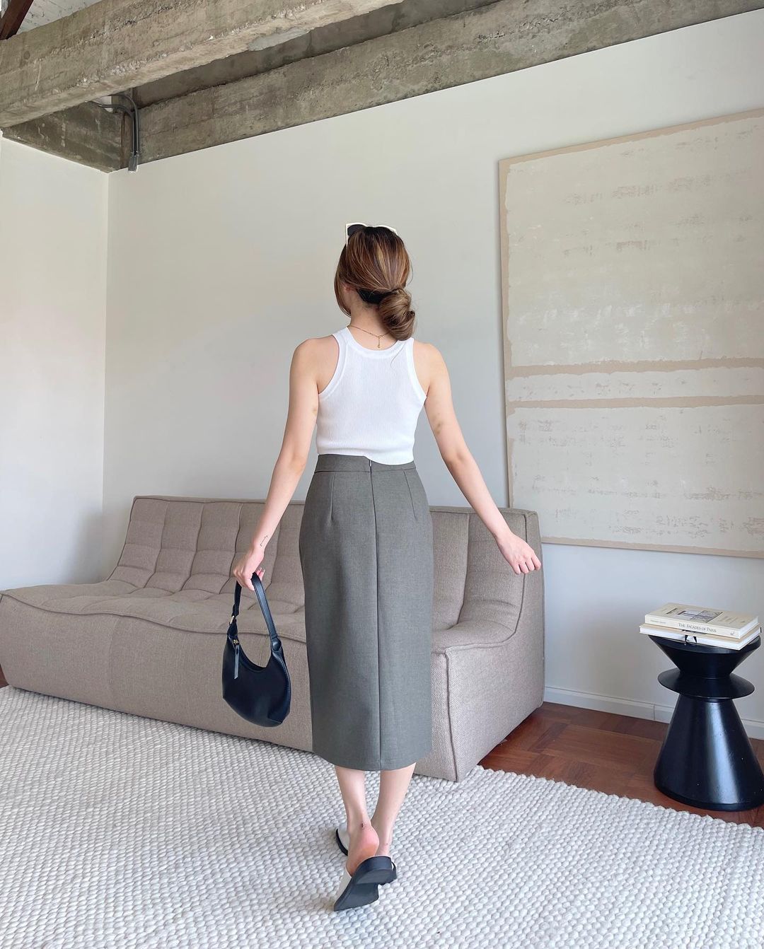 Chân váy midi vải ép keo toàn bộ CV16