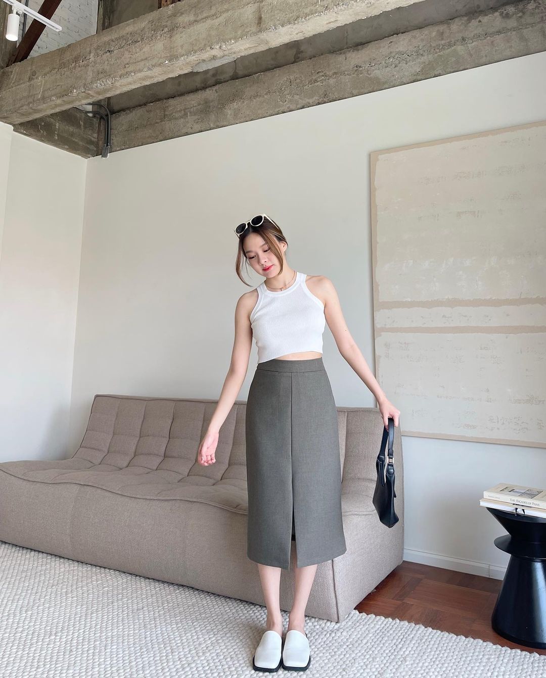 Chân váy midi vải ép keo toàn bộ CV16