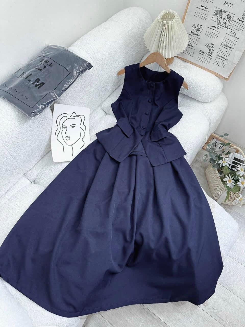 Set áo gile và chân váy midi chất liệu cao cấp SET8