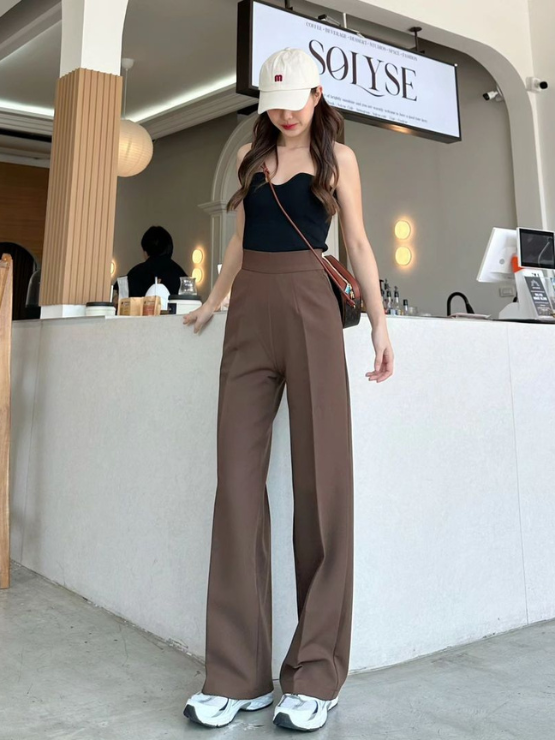 Quần xuông nữ lưng cao, quần suông nữ cạp liền khóa dấu, quần nữ may bằng vải độc quyền nhà LANA không nhăn QT67