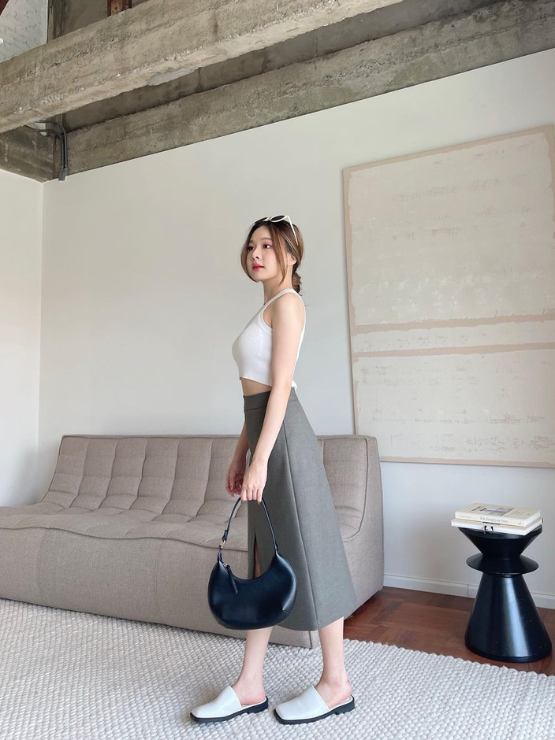 Chân váy midi vải ép keo toàn bộ CV16