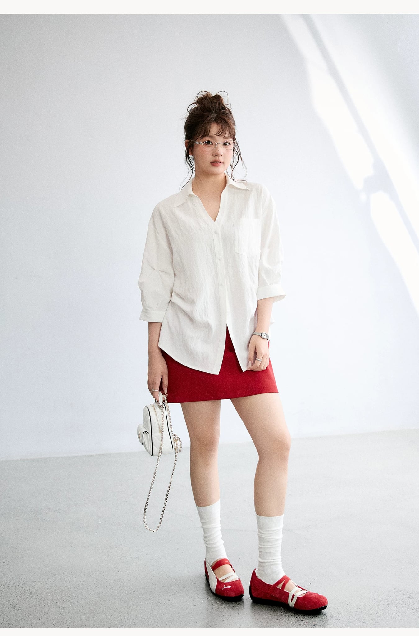 SM59 Áo Sơ Mi Trắng Tay Lửng Dáng Rộng Đa Năng MAKILANA, Áo Sơ Mi Nữ Form Rộng Basic Tay Dài Style