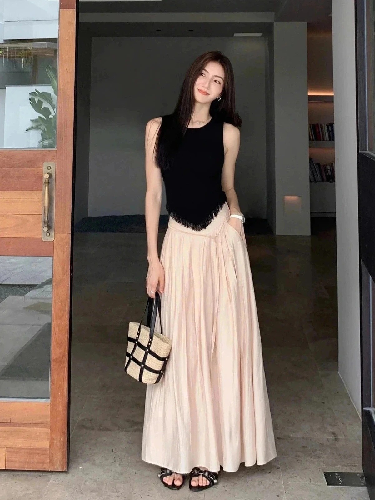CV48 Chân váy midi cạp cao MAKILANA dành cho nữ,chân váy dáng chữ A kiểu dáng mùa hè chất liệu rũ thanh lịch
