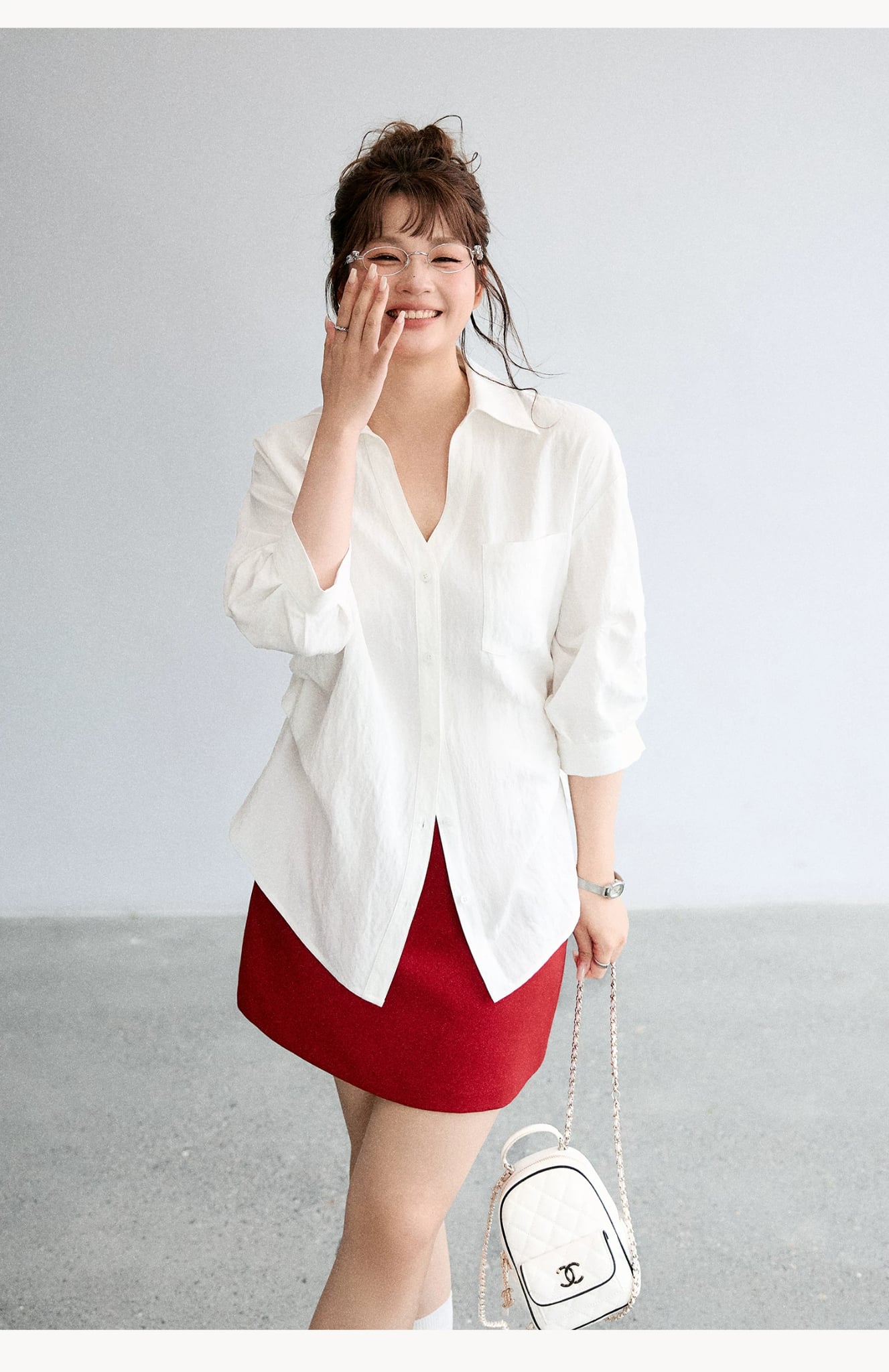 SM59 Áo Sơ Mi Trắng Tay Lửng Dáng Rộng Đa Năng MAKILANA, Áo Sơ Mi Nữ Form Rộng Basic Tay Dài Style