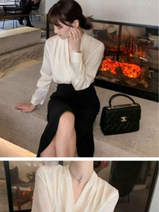 Áo sơ mi nữ cổ V, sơmi nữ dài tay, sơmi nữ xát nách vải lụa, sơ mi công sở sang trọng, thanh lịch SM02