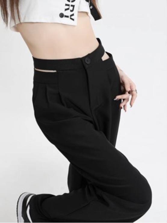 Quần ống rộng nữ suông cạp cao cut out thời trang chất liệu cao cấp không nhăn cho nàng công sở học sinh QT83