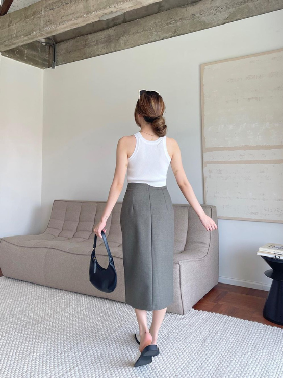 Chân váy midi vải ép keo toàn bộ CV16