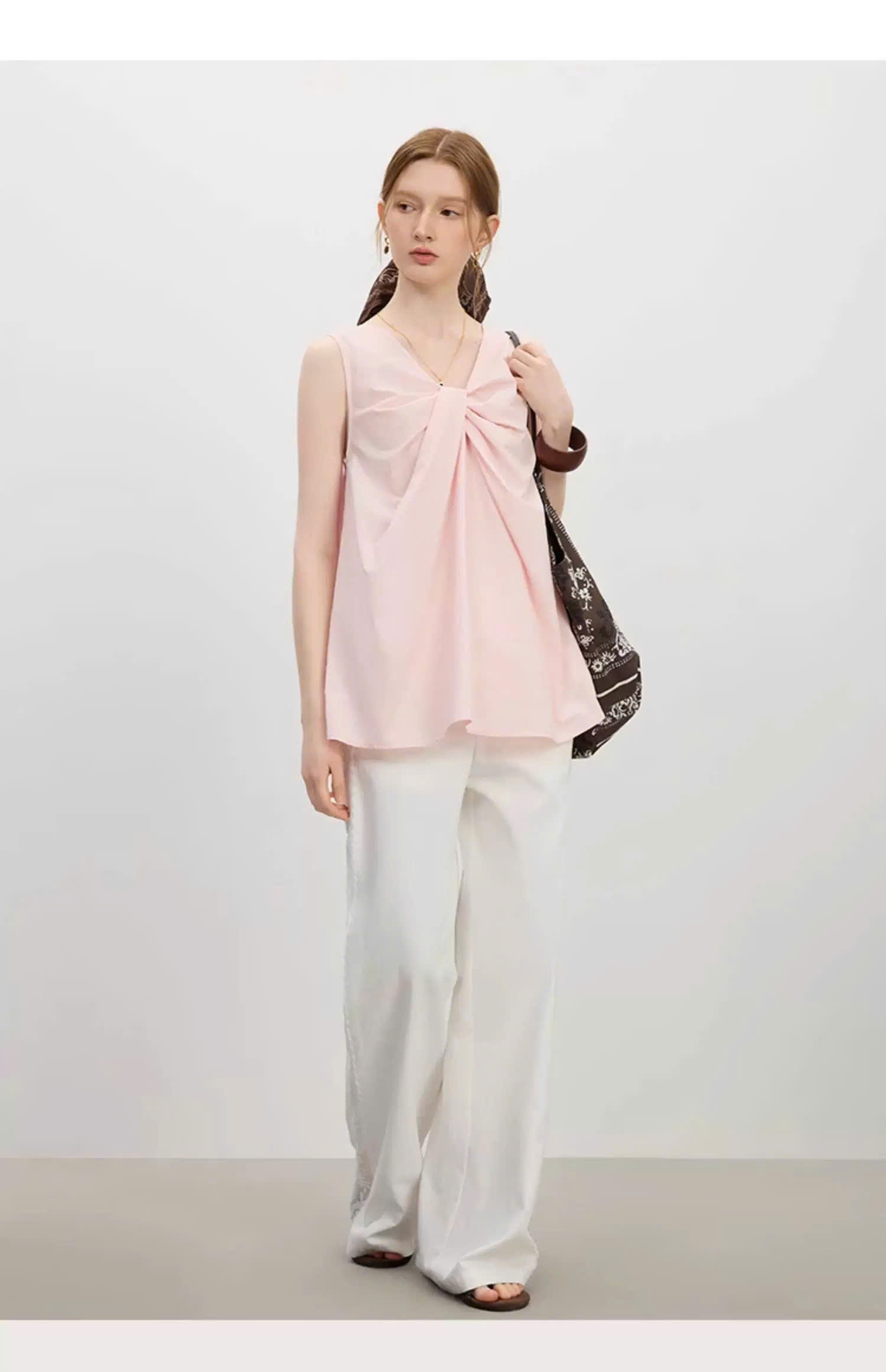 SM41 Áo Không Tay Thắt Nút MAKILANA Dành Cho Nữ,Áo Cổ Chữ V Nhún Xoắn Dáng Xuông,Mẫu Mới Mùa Hè 2026