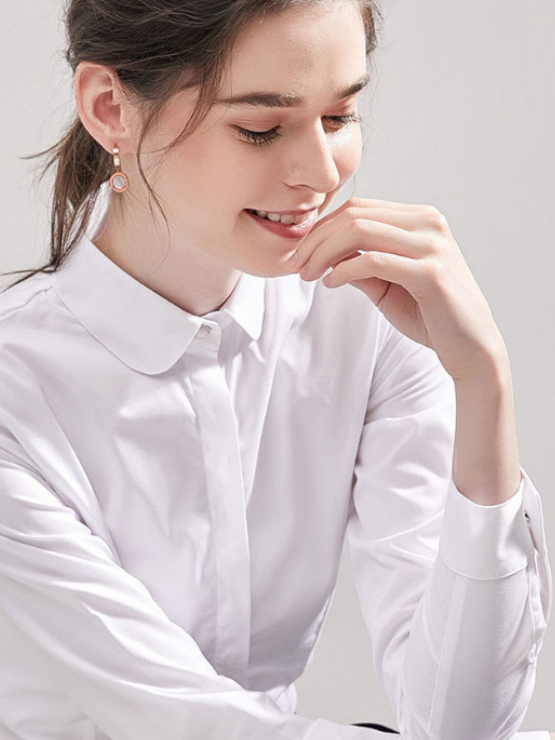 Áo Sơ Mi Nữ Trắng Dáng Ôm MAKILANA Cổ Sen Tròn Búp Bê Tay Dài Công Sở Thanh Lịch Áo Sơ Mi Nữ Đẹp Mùa Xuân Hè 2025 SM34
