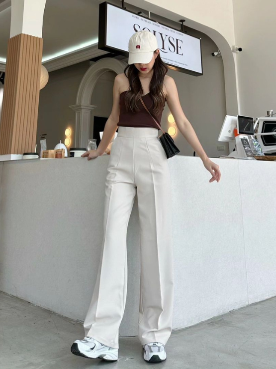 Quần xuông nữ lưng cao, quần suông nữ cạp liền khóa dấu, quần nữ may bằng vải độc quyền nhà LANA không nhăn QT67