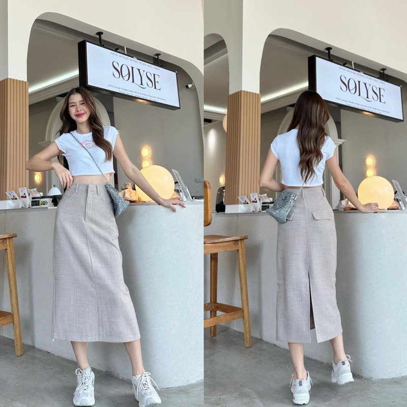 Chân váy midi chữ A xẻ sau CV11
