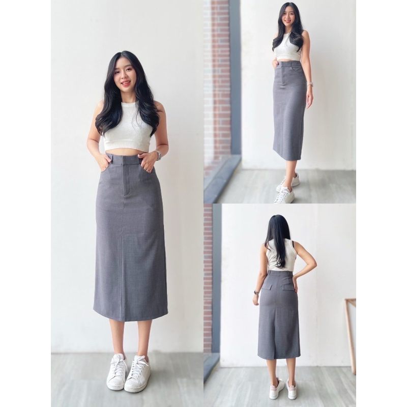 Chân váy midi chữ A xẻ sau CV11