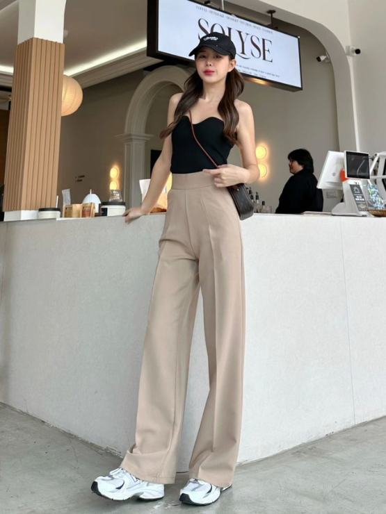 Quần xuông nữ lưng cao, quần suông nữ cạp liền khóa dấu, quần nữ may bằng vải độc quyền nhà LANA không nhăn QT67