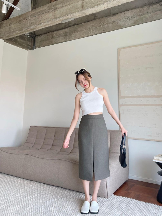 Chân váy midi vải ép keo toàn bộ CV16