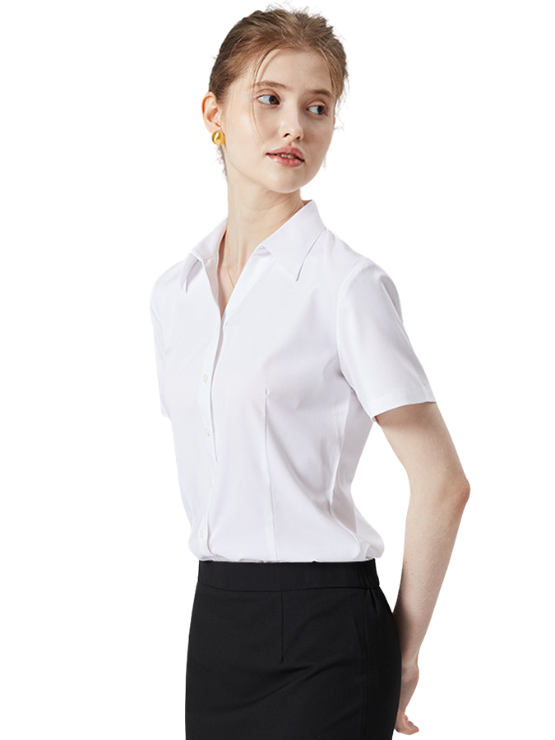 SM35 Áo Sơ Mi Nữ MAKILANA Cổ V Tay Ngắn Màu Trắng Xanh Dáng Ôm Thanh Lịch Công Sở Hàn Quốc Mặc Đi Làm, Dự Phỏng Vấn 2025
