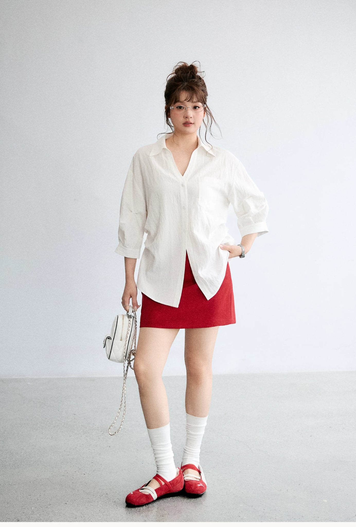 SM59 Áo Sơ Mi Trắng Tay Lửng Dáng Rộng Đa Năng MAKILANA, Áo Sơ Mi Nữ Form Rộng Basic Tay Dài Style