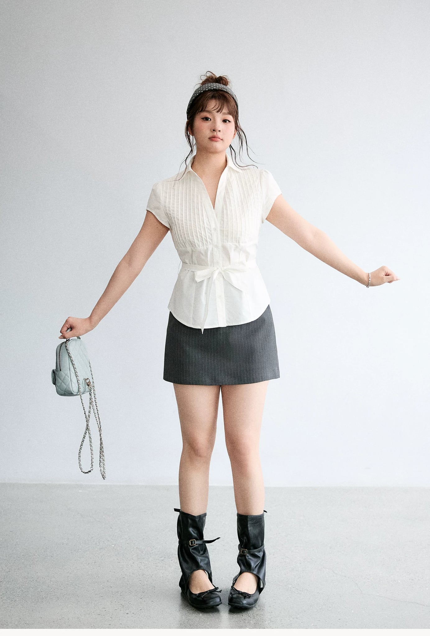 SM58 Áo Sơ Mi Nữ MAKILANA Tay Ngắn Chiết Eo Xếp Ly Thanh Lịch Style Hàn Quốc, Áo Sơ Mi Cổ Chữ V Dành Cho Nữ