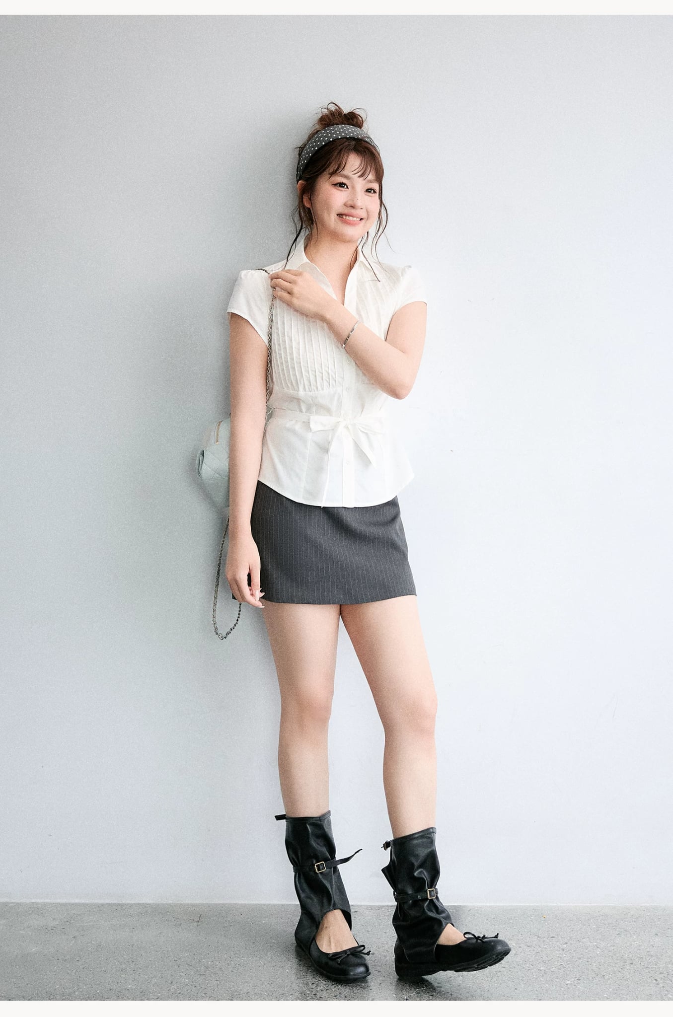 SM58 Áo Sơ Mi Nữ MAKILANA Tay Ngắn Chiết Eo Xếp Ly Thanh Lịch Style Hàn Quốc, Áo Sơ Mi Cổ Chữ V Dành Cho Nữ