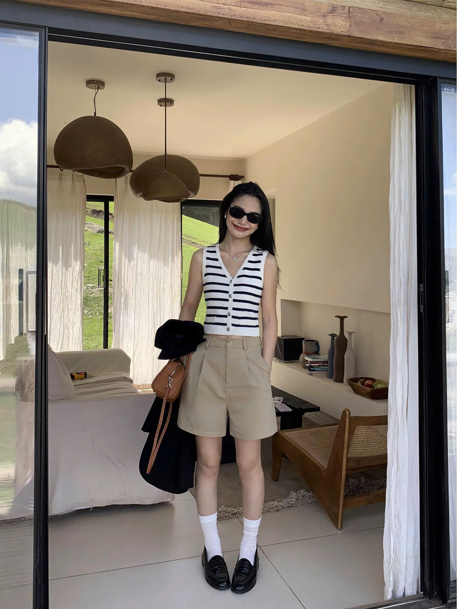QS11 Quần short kaki MAKILANA,quần đùi nữ cạp cao ống rộng